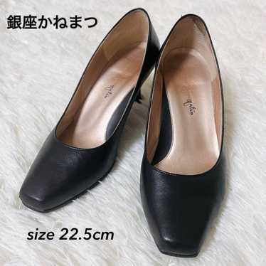 Ginza Kanematsu Square Toe Black Pumps Leather Si… - image 1