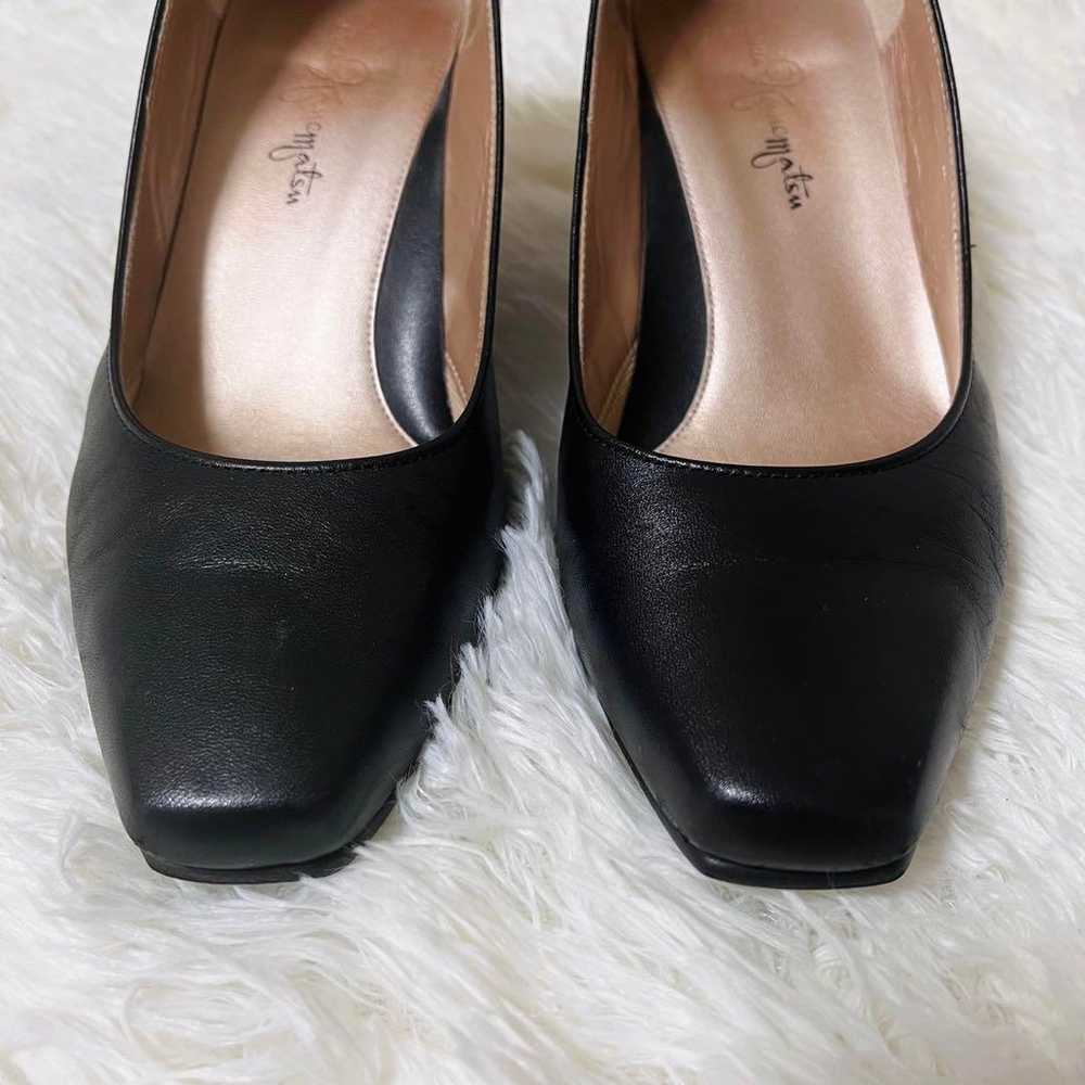 Ginza Kanematsu Square Toe Black Pumps Leather Si… - image 2