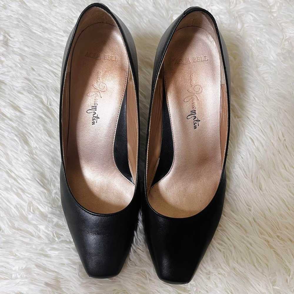 Ginza Kanematsu Square Toe Black Pumps Leather Si… - image 3