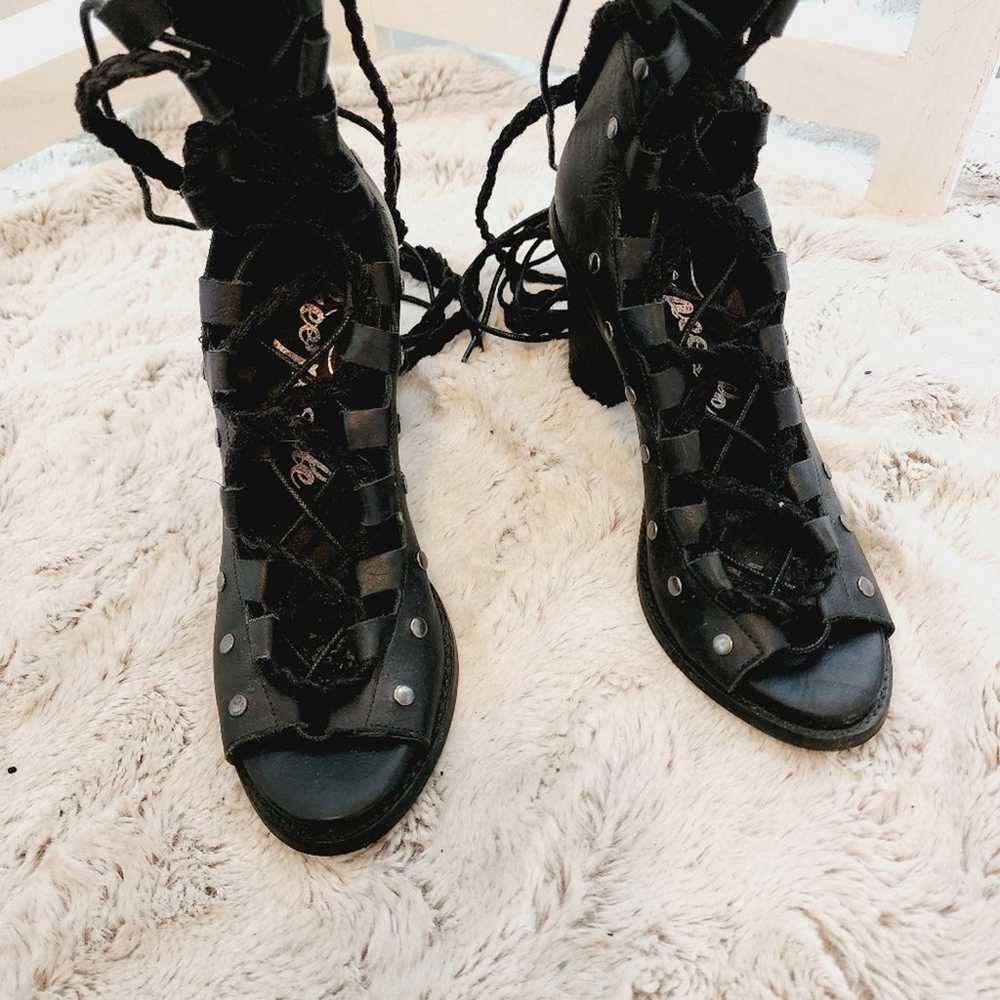 FREE PEOPLE LACE UP BLACK HEELS SIZE 37(6) - image 3