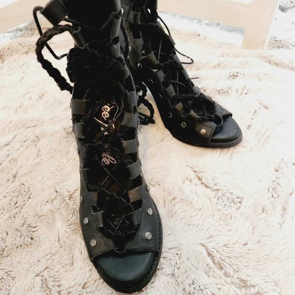 FREE PEOPLE LACE UP BLACK HEELS SIZE 37(6) - image 4