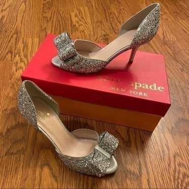 Kate Spade Sela Silver Glitter Bow Heels