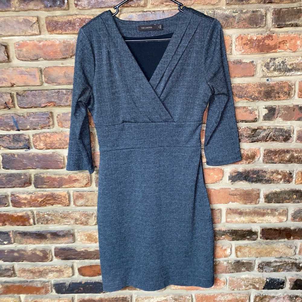 The Limited Gray Knit 3/4 Sleeve Sheath Mini Dres… - image 1