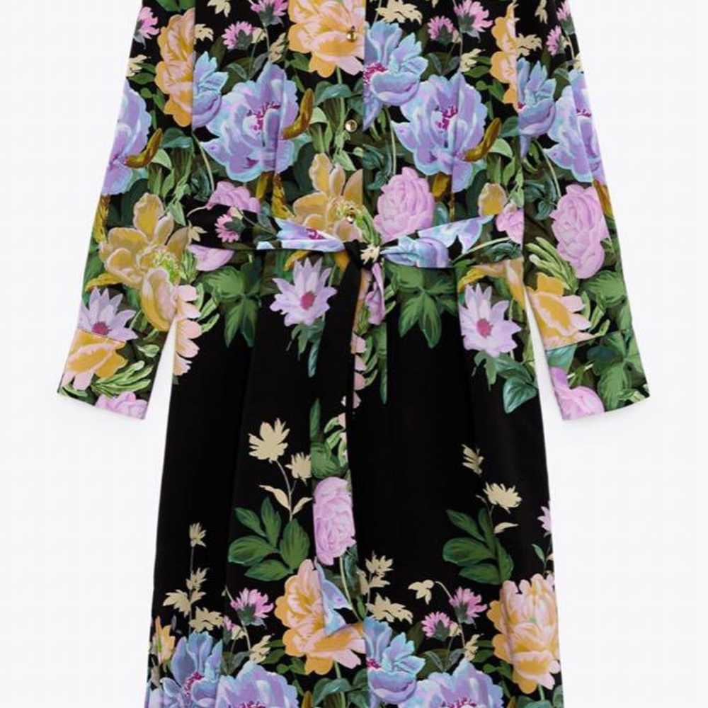 Black floral print midi shirt dress with belt - image 6