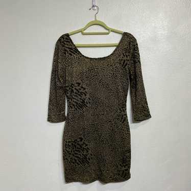 Cecico Gold Cheetah Print Bodycon Dress Sz L - image 1