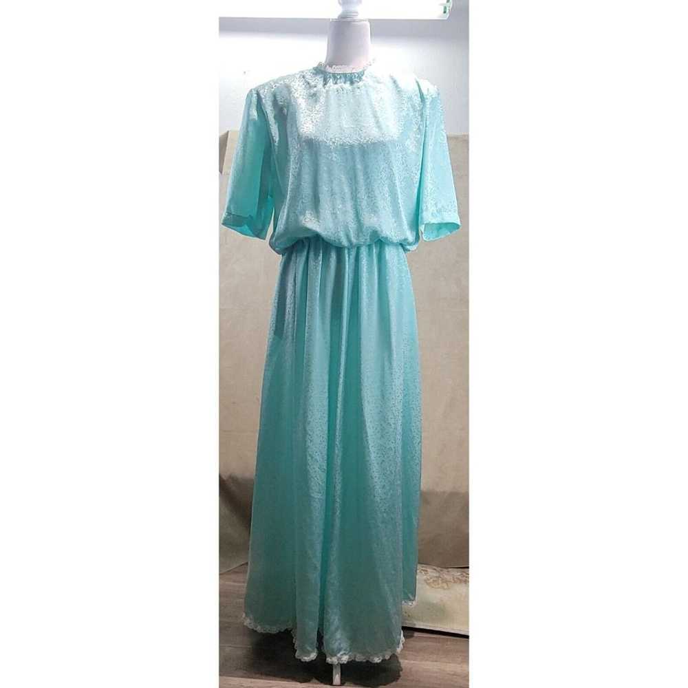 1970's Handmade Aqua Green Half Sleeve Satin Maxi… - image 2