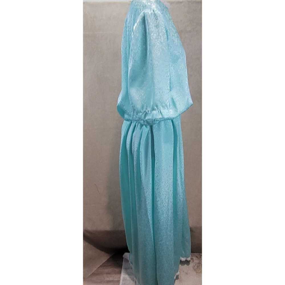 1970's Handmade Aqua Green Half Sleeve Satin Maxi… - image 3