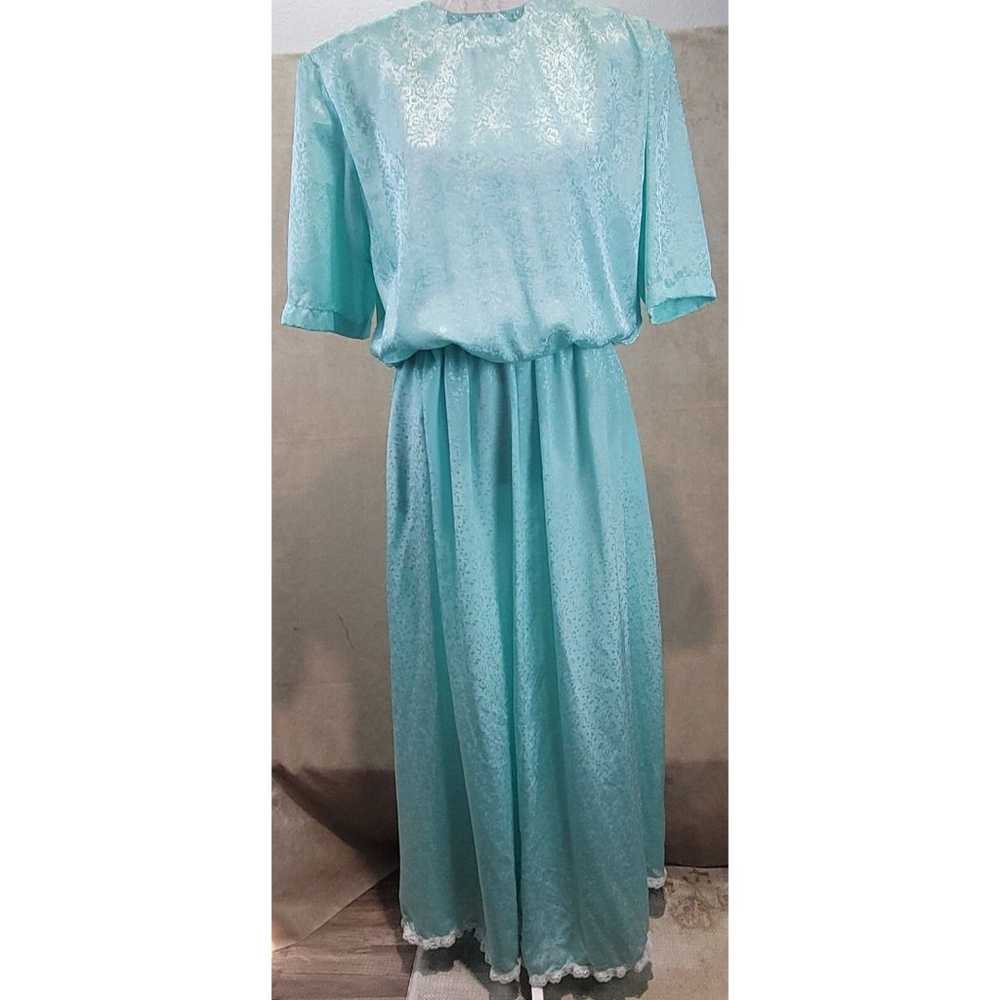 1970's Handmade Aqua Green Half Sleeve Satin Maxi… - image 4