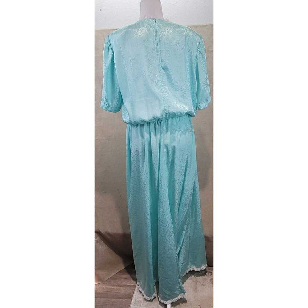 1970's Handmade Aqua Green Half Sleeve Satin Maxi… - image 6