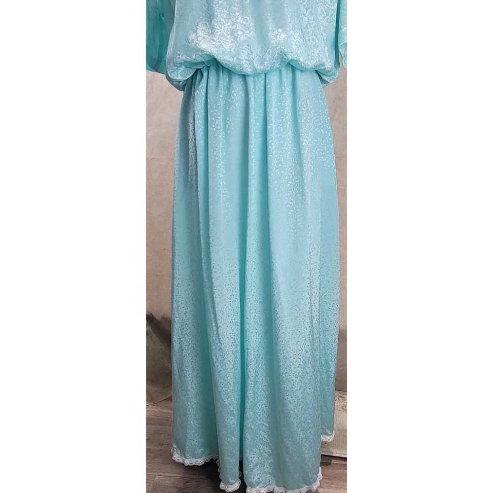 1970's Handmade Aqua Green Half Sleeve Satin Maxi… - image 9