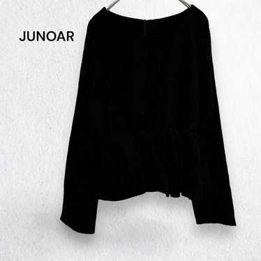 JUNOAH Gathered Velour Blouse Long Sleeves Black - image 1