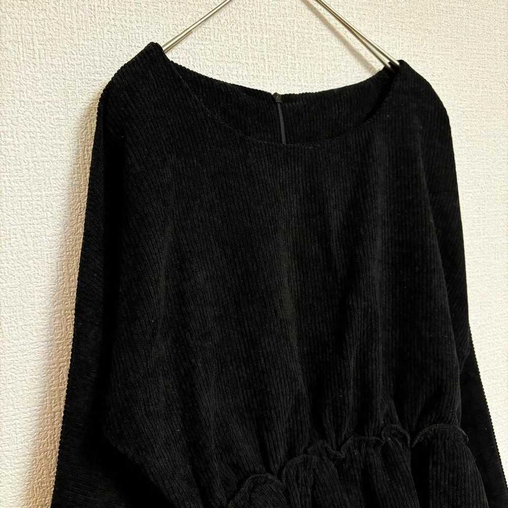 JUNOAH Gathered Velour Blouse Long Sleeves Black - image 2