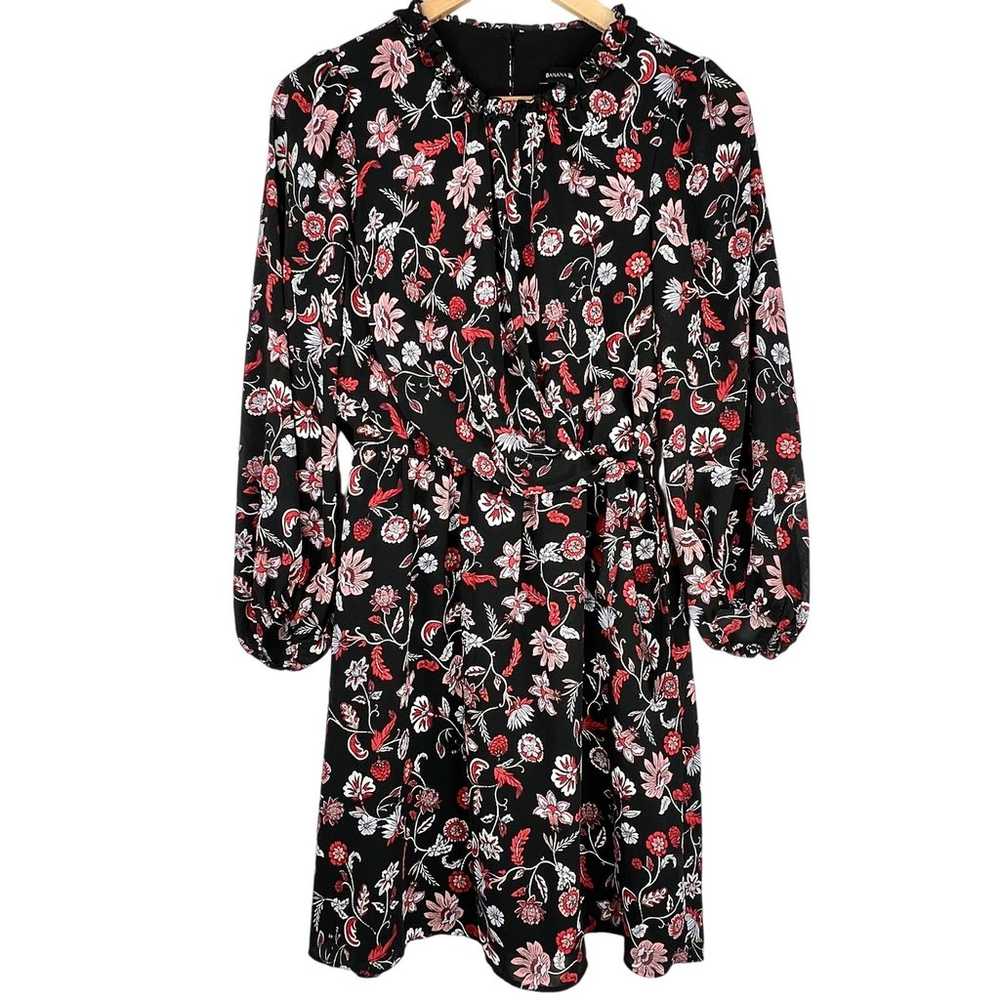 Banana Republic Black Floral Print Long Sleeve Dr… - image 1