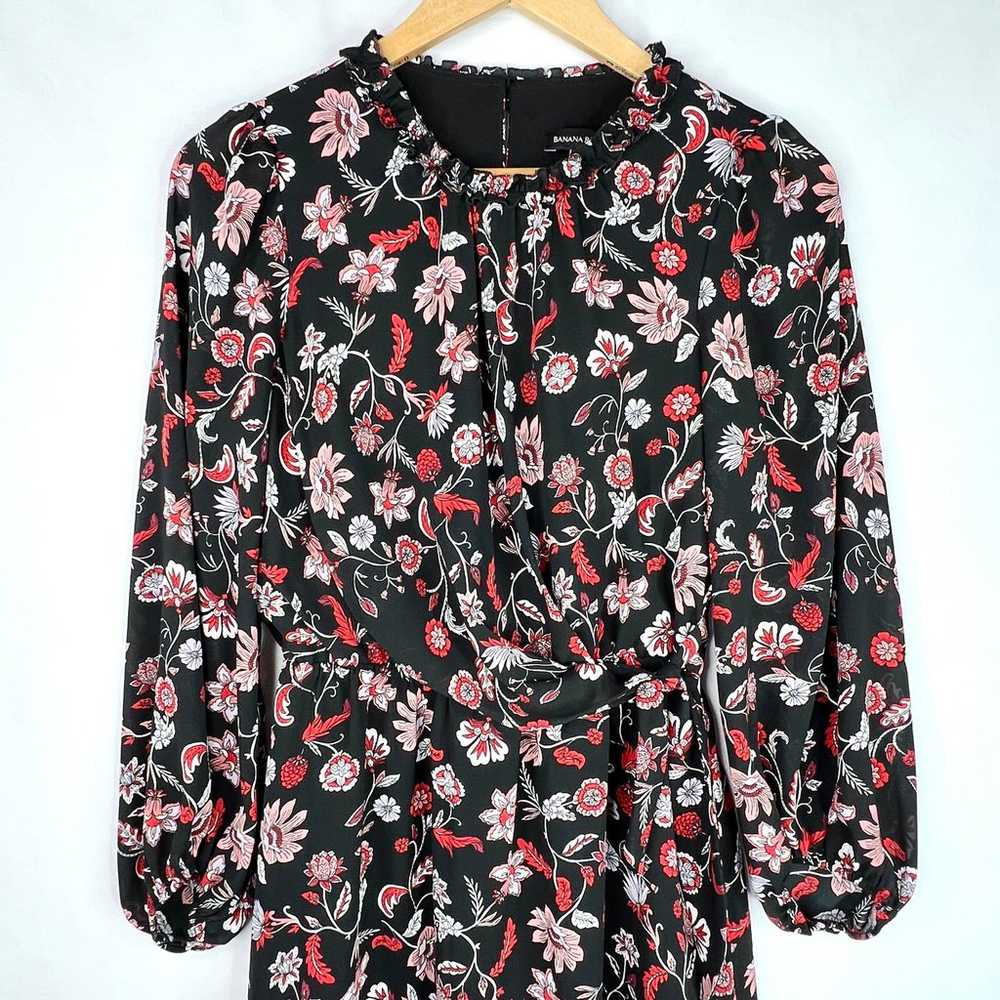 Banana Republic Black Floral Print Long Sleeve Dr… - image 3