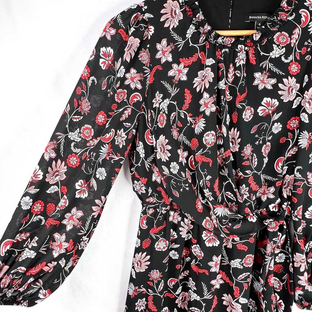 Banana Republic Black Floral Print Long Sleeve Dr… - image 4