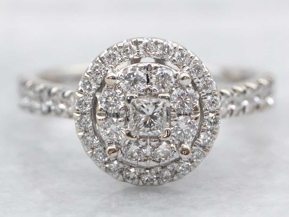 Modern Double Diamond Halo Engagement Ring - image 1