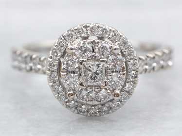 Modern Double Diamond Halo Engagement Ring - image 1