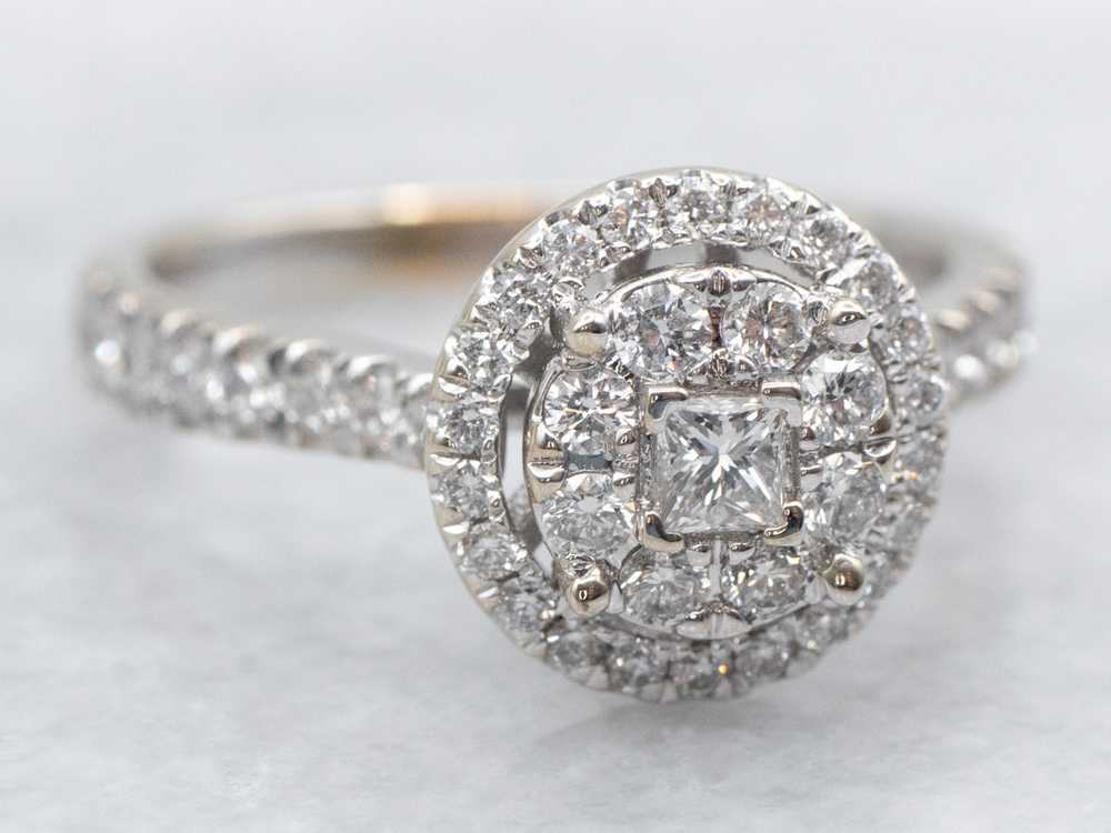 Modern Double Diamond Halo Engagement Ring - image 2