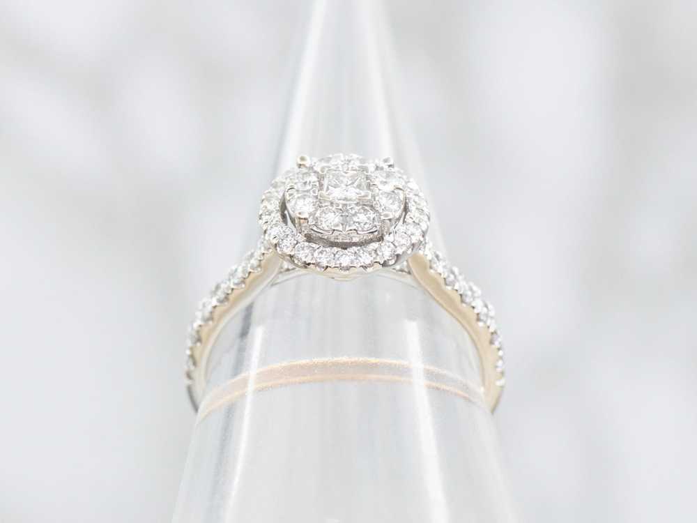 Modern Double Diamond Halo Engagement Ring - image 3