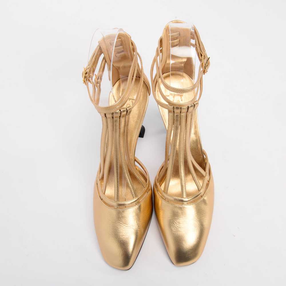 Chanel Gold Metallic Calfskin T-Strap Badge Pumps… - image 5