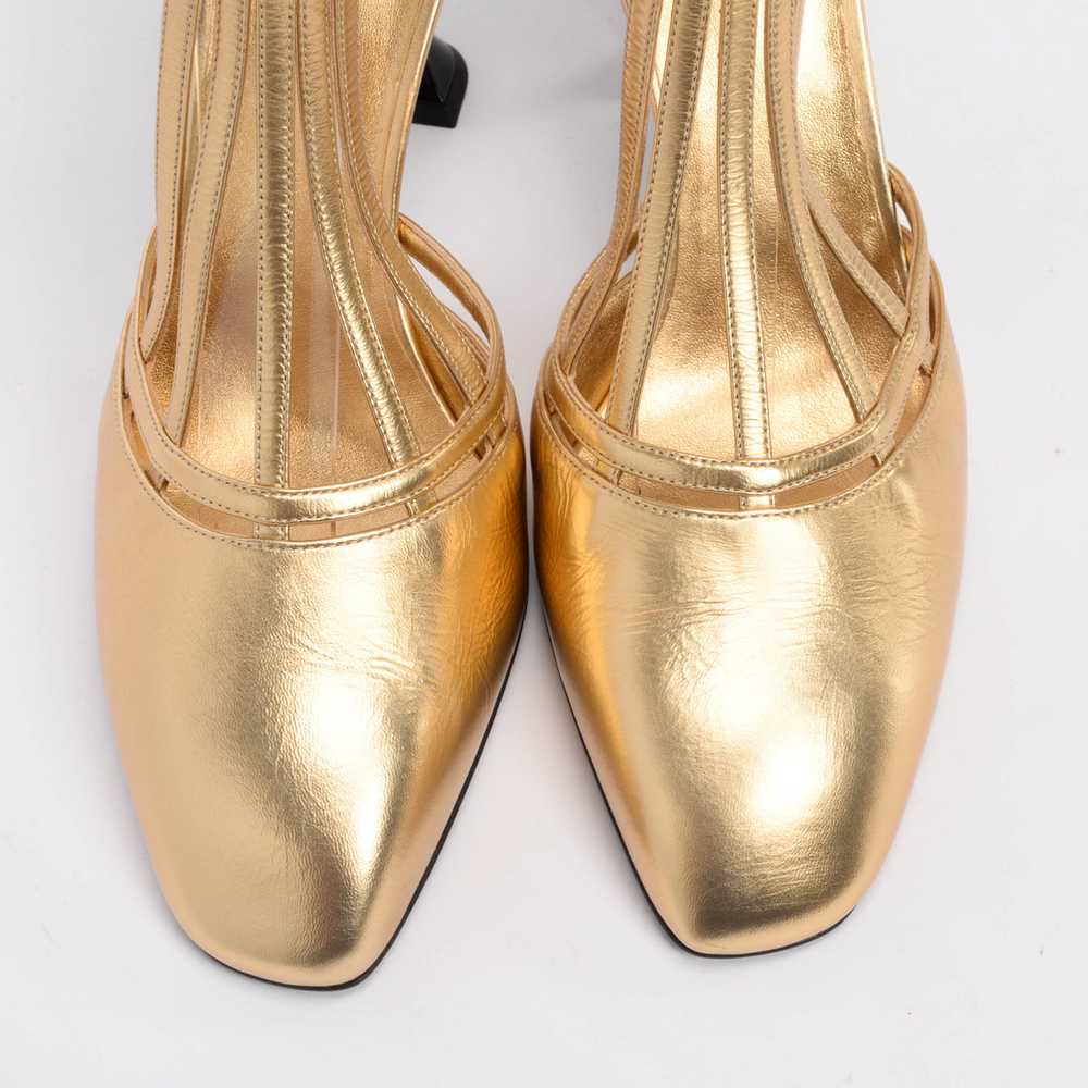 Chanel Gold Metallic Calfskin T-Strap Badge Pumps… - image 6