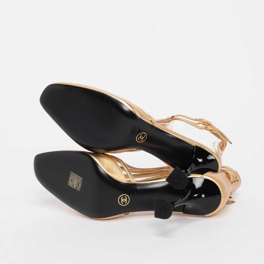 Chanel Gold Metallic Calfskin T-Strap Badge Pumps… - image 8