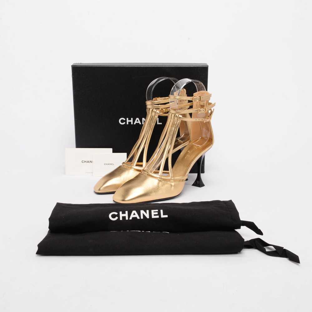 Chanel Gold Metallic Calfskin T-Strap Badge Pumps… - image 9