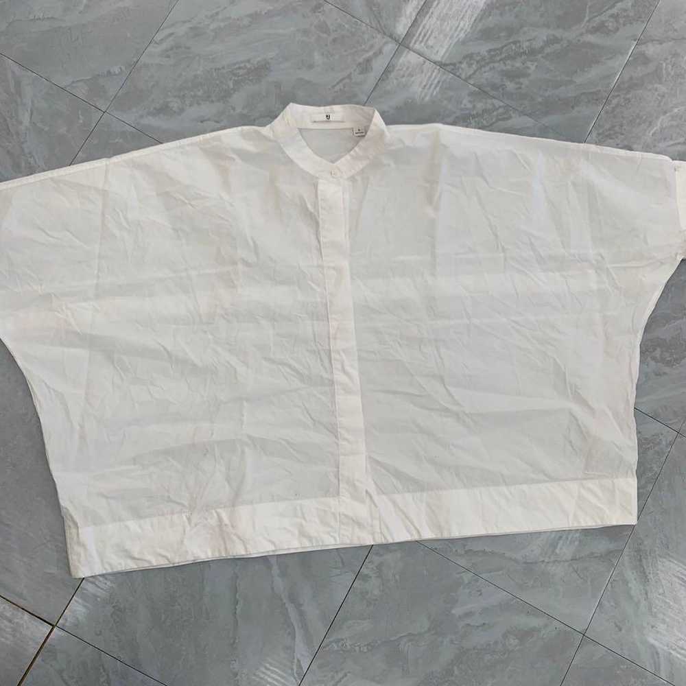 Uniqlo Cotton Shirt Band Collar Dolman Sleeve Whi… - image 2