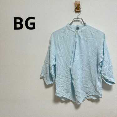 BG shirt blouse band collar long sleeve light blu… - image 1