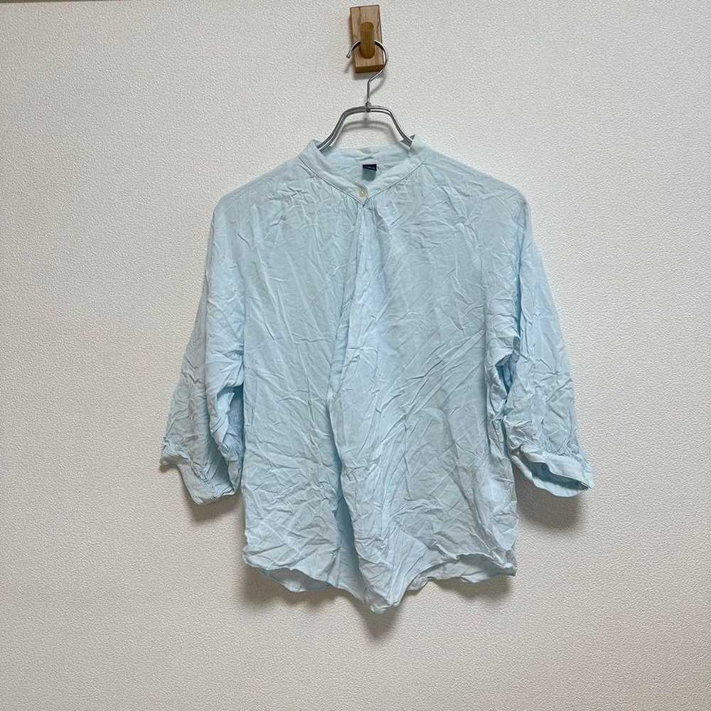 BG shirt blouse band collar long sleeve light blu… - image 2