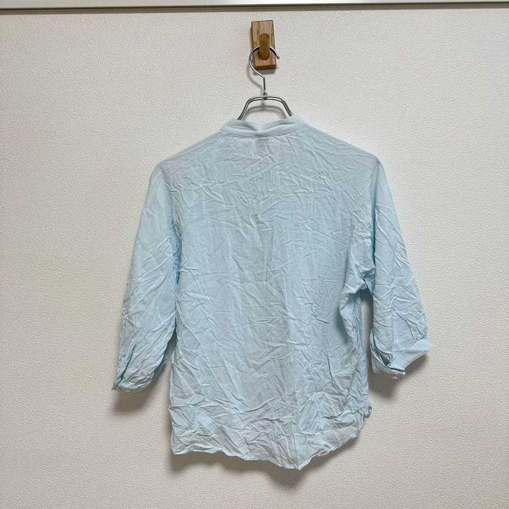 BG shirt blouse band collar long sleeve light blu… - image 3