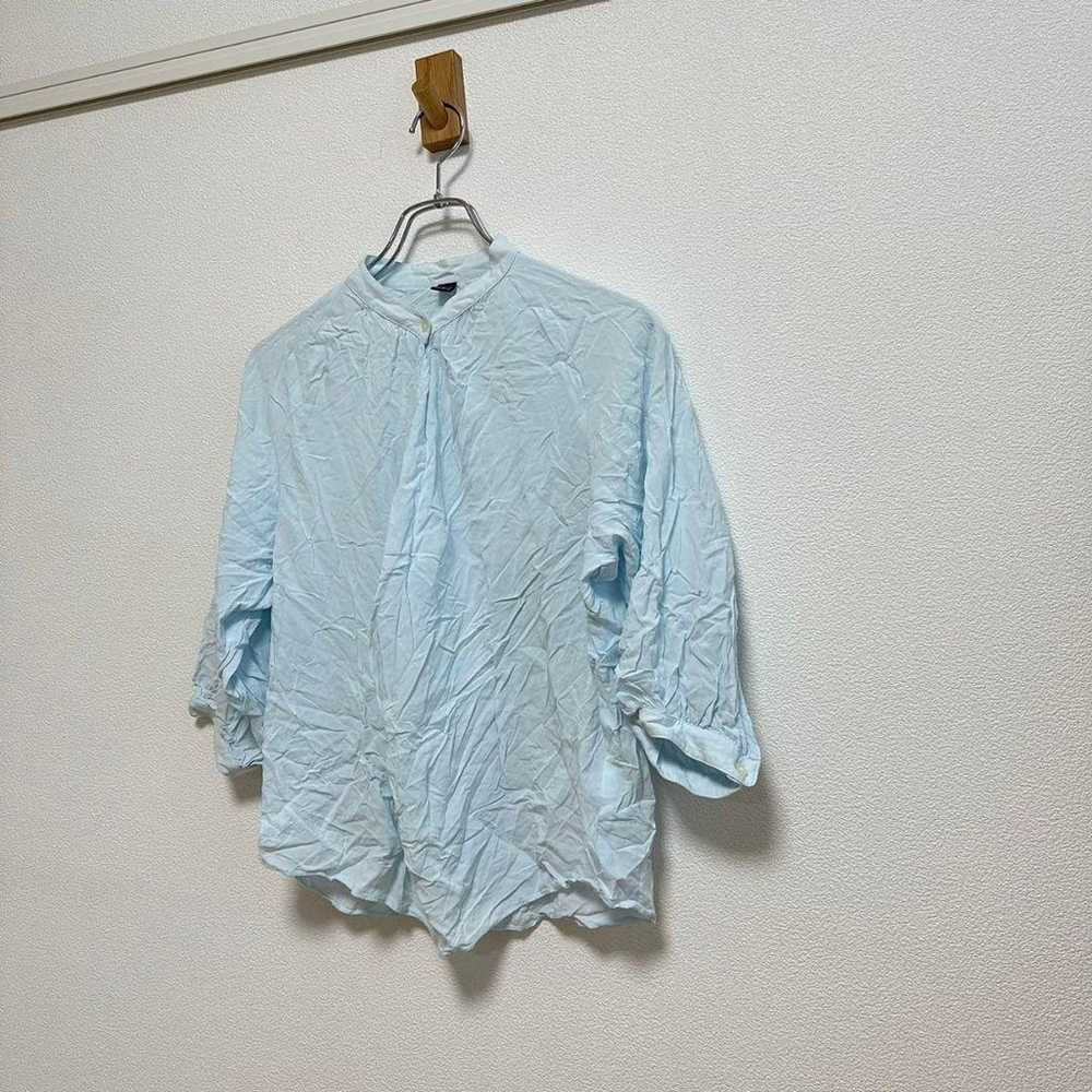 BG shirt blouse band collar long sleeve light blu… - image 4