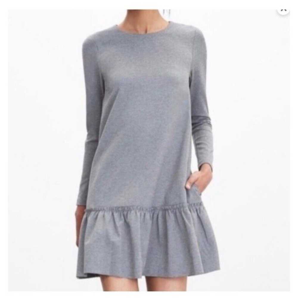 Banana Republic Shift Dress Grey Long Sleeve Ruff… - image 1