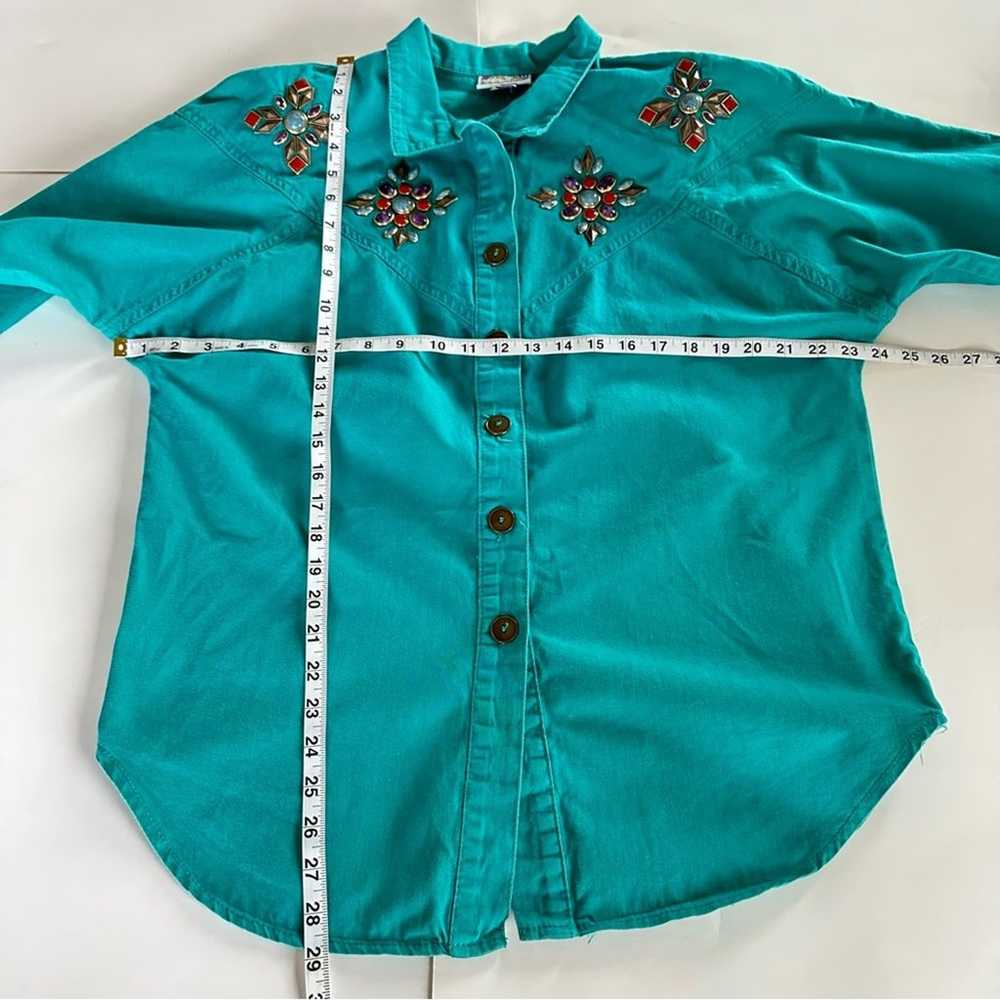 Vintage Aqua Denim Western Chic Beaded Jean Blous… - image 10