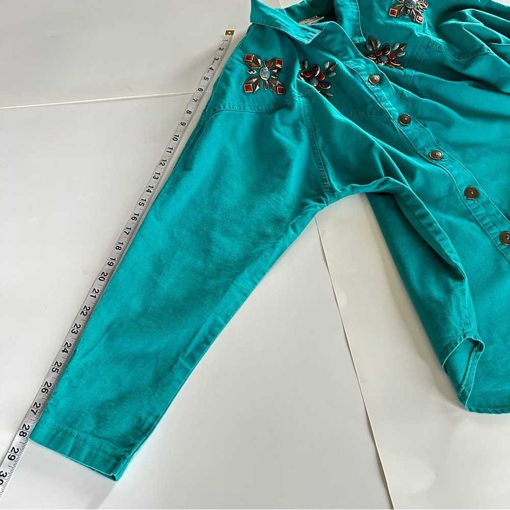 Vintage Aqua Denim Western Chic Beaded Jean Blous… - image 12