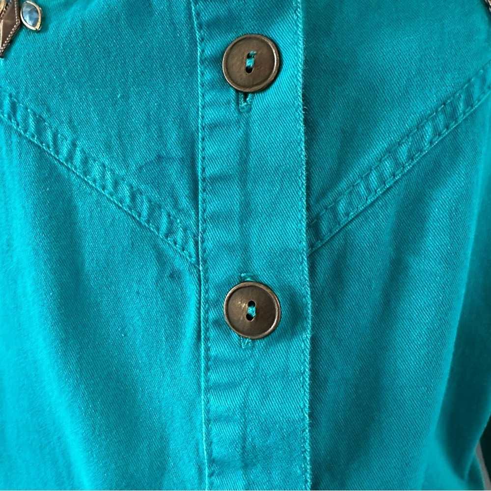 Vintage Aqua Denim Western Chic Beaded Jean Blous… - image 3