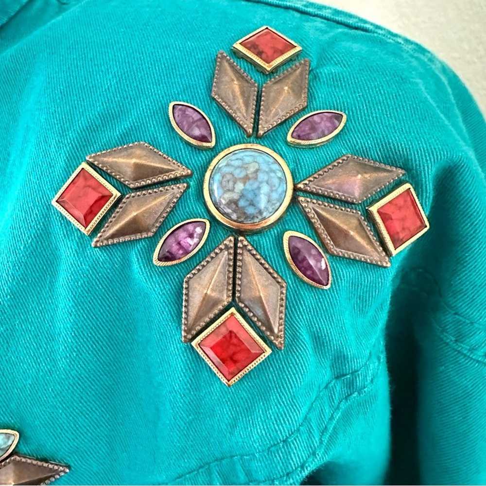 Vintage Aqua Denim Western Chic Beaded Jean Blous… - image 6