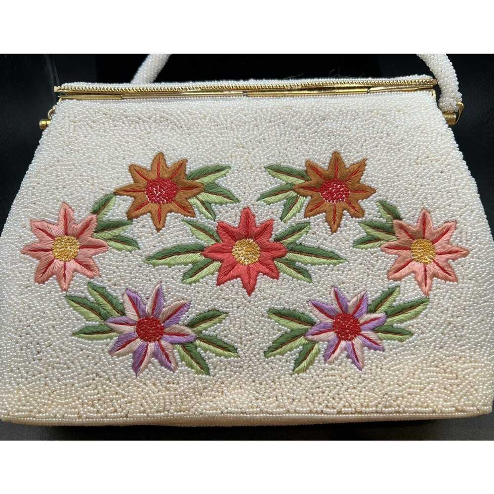 STUNNING ANTIQUE White Beaded Floral Embroidered … - image 10