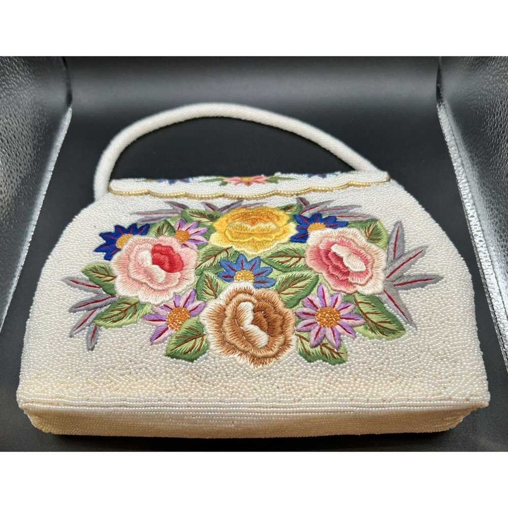 STUNNING ANTIQUE White Beaded Floral Embroidered … - image 9