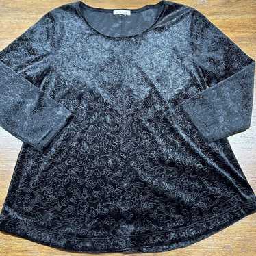 Belle Amie Vintage Size M Black Velvet Floral Pri… - image 1