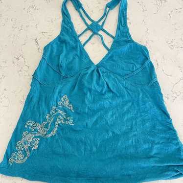 Vintage Diesel Y2K Turquoise Blue Embroidered Tan… - image 1