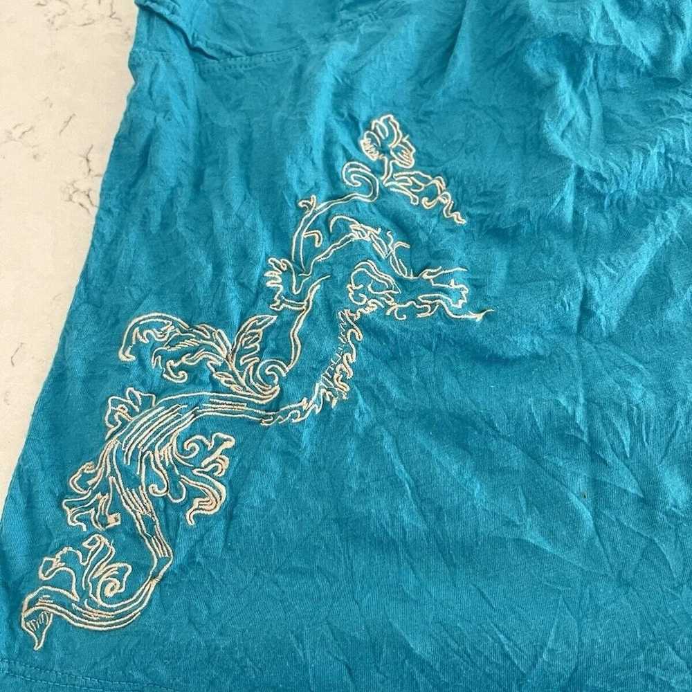 Vintage Diesel Y2K Turquoise Blue Embroidered Tan… - image 4