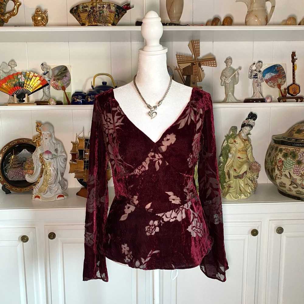 90’s Y2K Boho Velvet Bell Sleeve Top - image 1