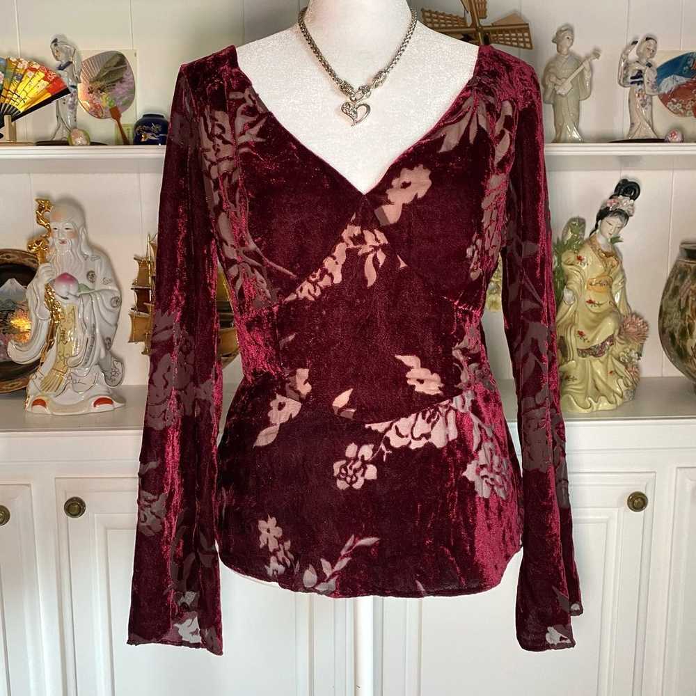 90’s Y2K Boho Velvet Bell Sleeve Top - image 2