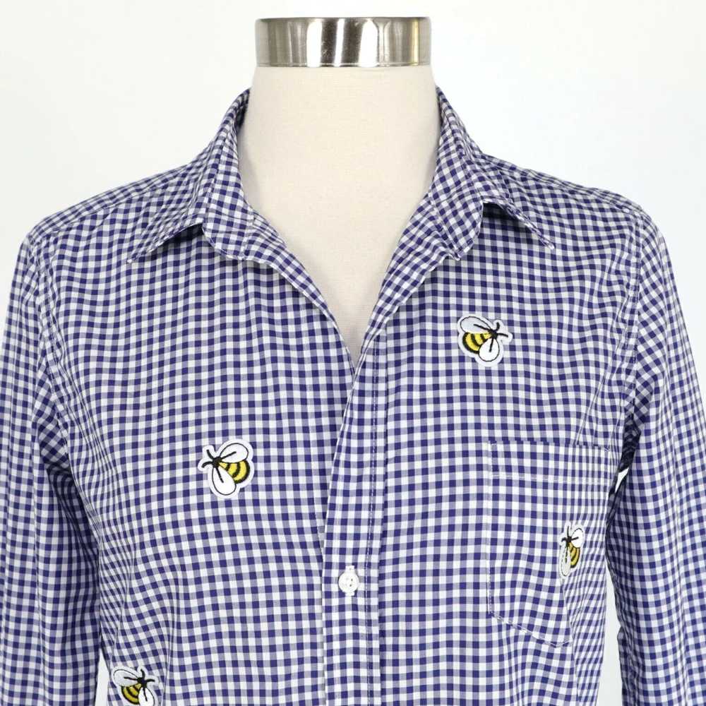 Frank & Eileen Gingham Bees Poplin Button Up Blue… - image 2