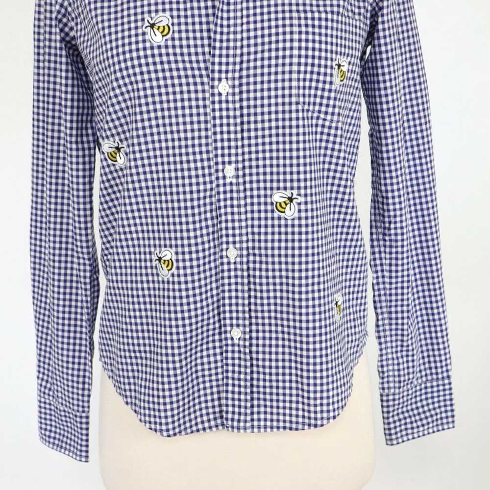 Frank & Eileen Gingham Bees Poplin Button Up Blue… - image 3