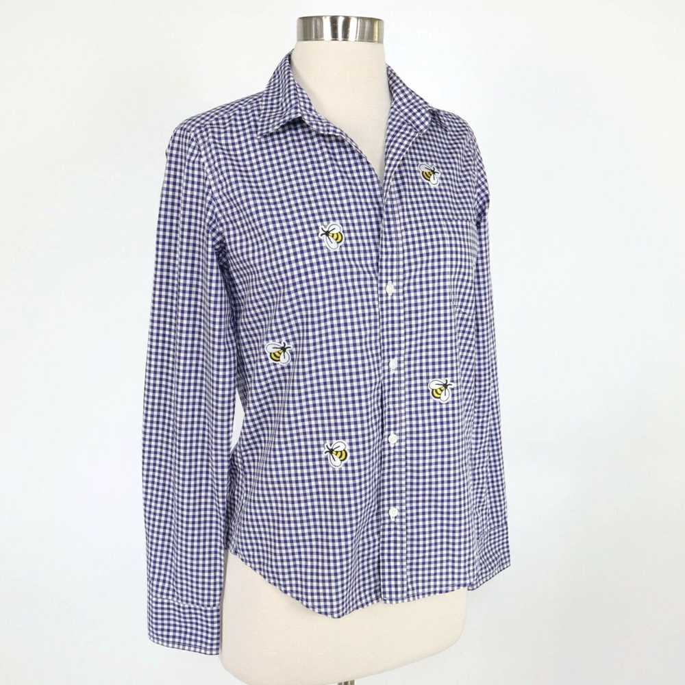 Frank & Eileen Gingham Bees Poplin Button Up Blue… - image 4