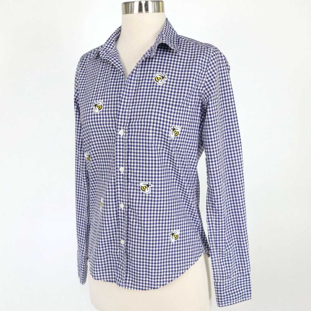 Frank & Eileen Gingham Bees Poplin Button Up Blue… - image 6