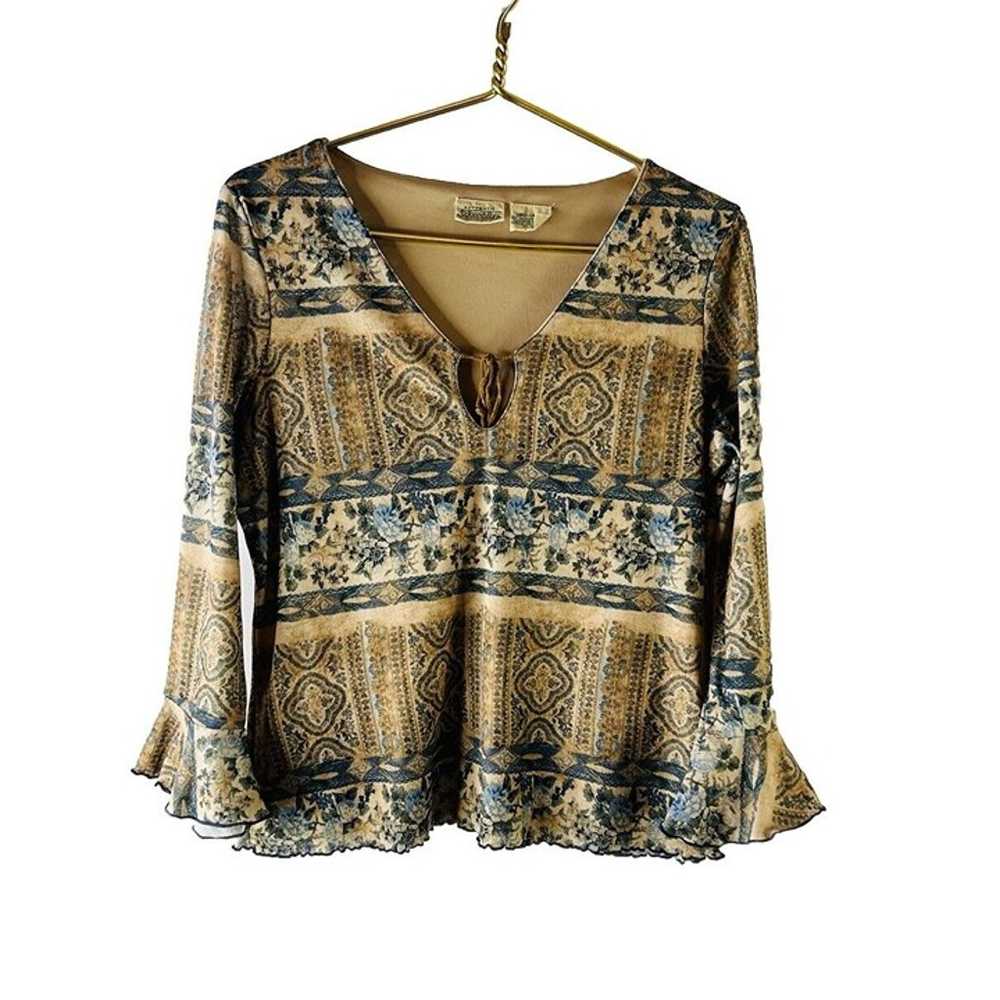 Vintage Y2K Womens Large Paisley Floral Bell Slee… - image 1