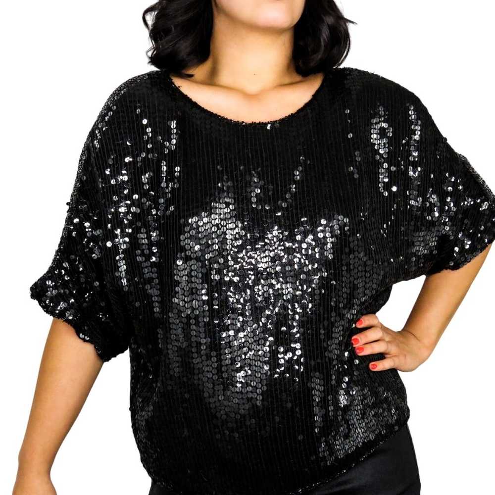 Candlelight 1980s Vintage Black Sequin Sparkly Si… - image 1